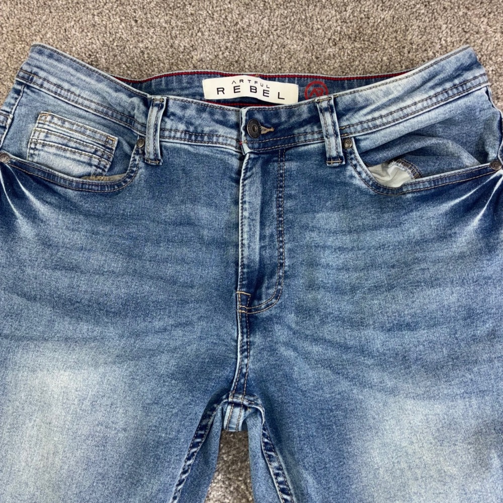 Artful Rebel Mens 34/29 Blue Wash Denim Jeans Bootcut Flare Leg Casual Western